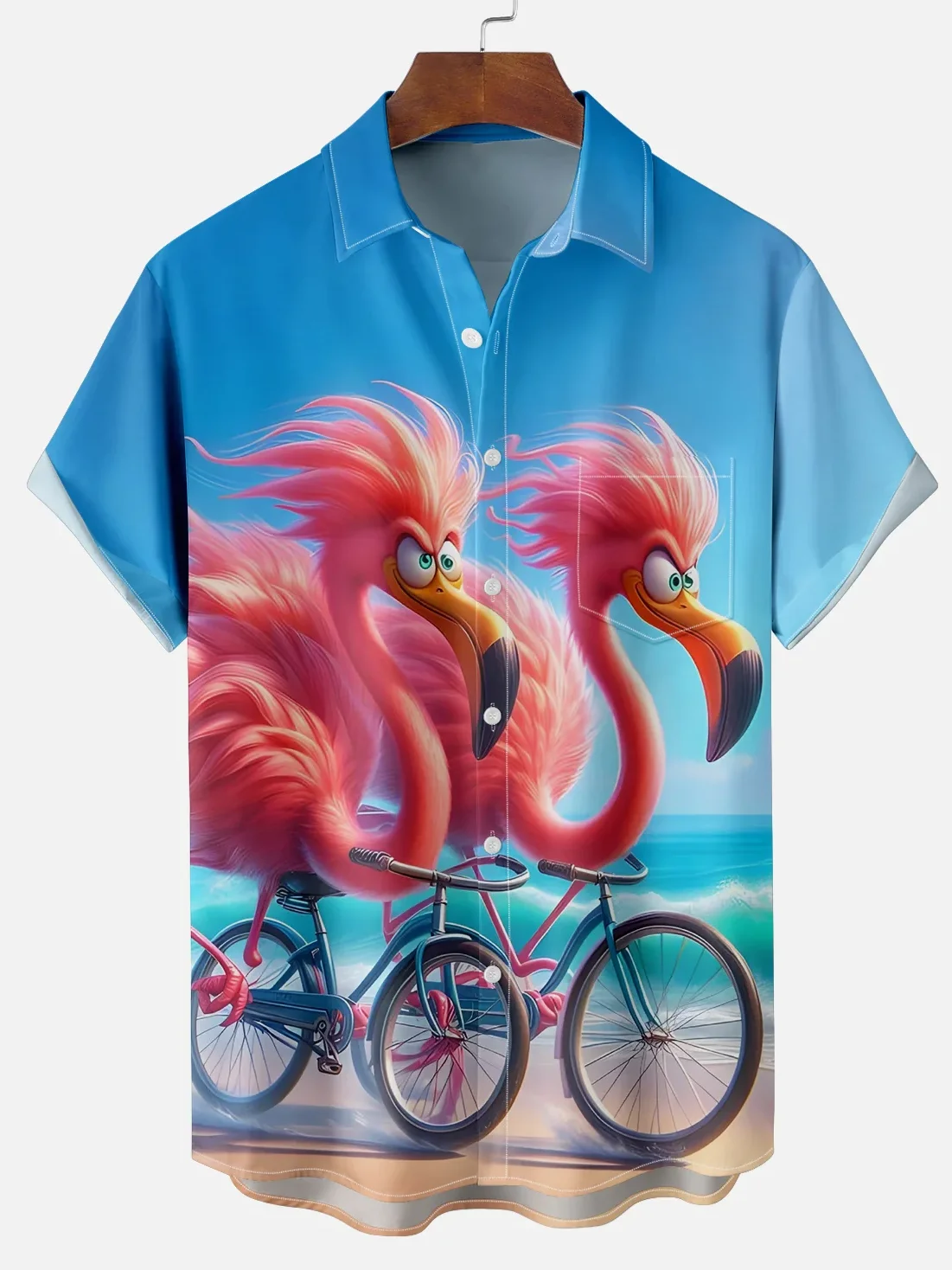 

Men's Anime Cartoon Flamingo Print Shirt Retro 3D Plant Design Quick Dry Button up Casual Summer Top for Street Wear