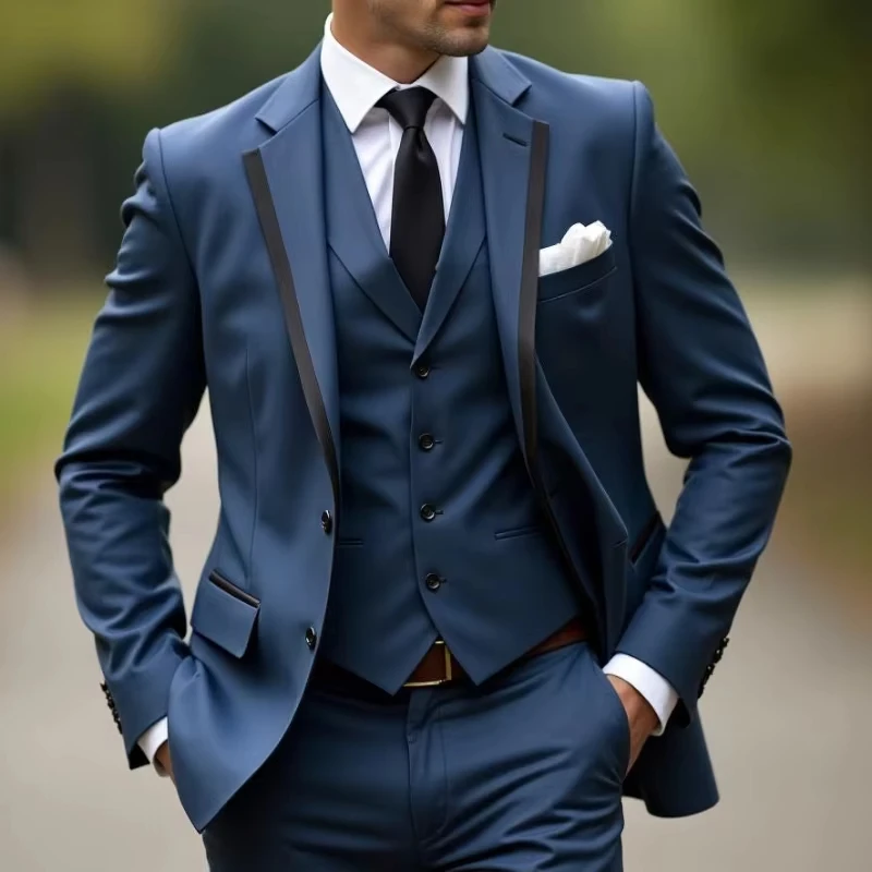 

Luxury Fashion Wedding 3 Piece Vest Tuxedo Jacket With Pant Men Event Custom Suit Masculine Blazer Male Suits