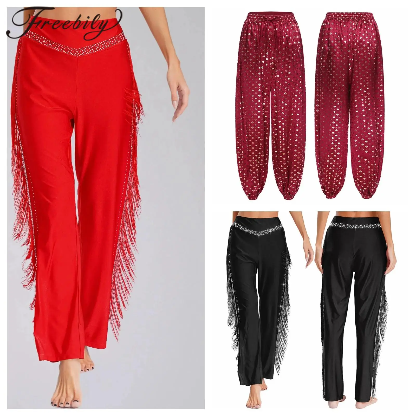 Women's Tassels Fringe Latin Dance Costume Tango Salsa Cha-Cha Performance Costumes Practice Trousers Dancewear Gymnastics Pants