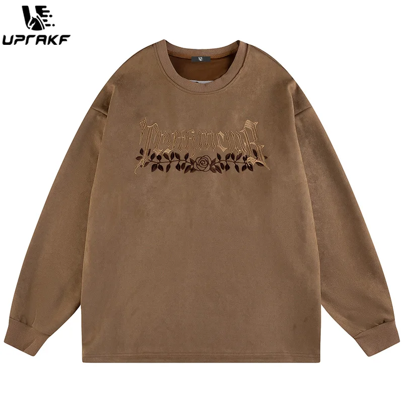 

UPRAKF Embroidery Circle Letter Suede Hoodie Streetwear Long Sleeve Fashion High Quality Tops Harajuku Casual Autumn Loose