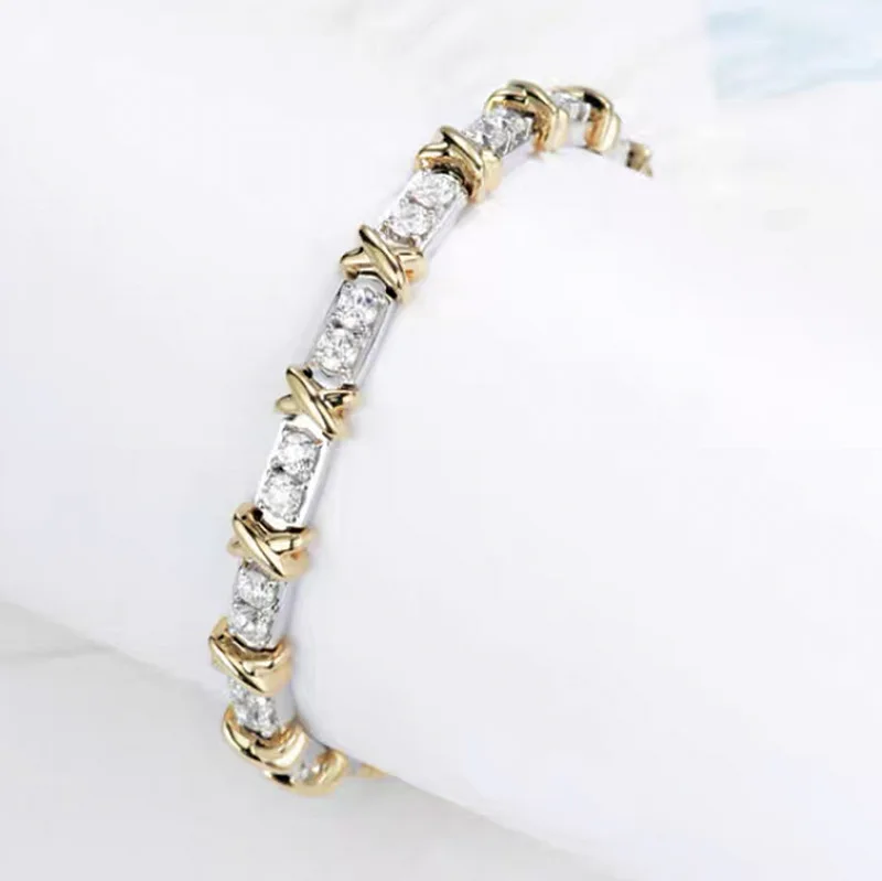 

S925 Silver Bracelet Electric Divided Gold XO Diamond Double Color Bracelet Versatile Bracelet Jewelry