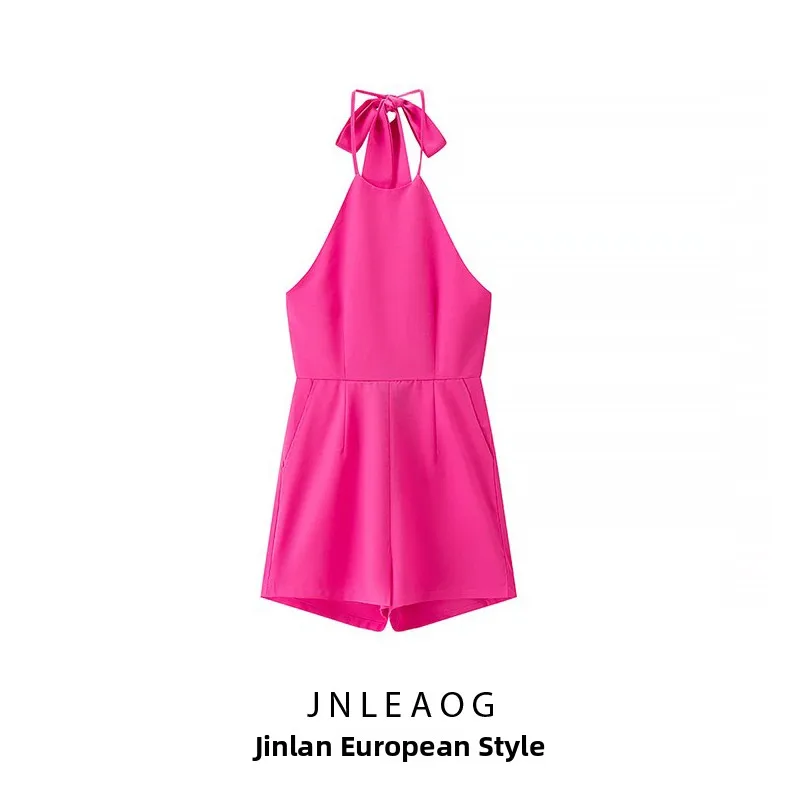 Faionable Frühlingsneuer Damen-Overall mit JNLEAOG-Knoten und hängendem Overall, hohe Taille, Polyesterfaser, Svel, lässig