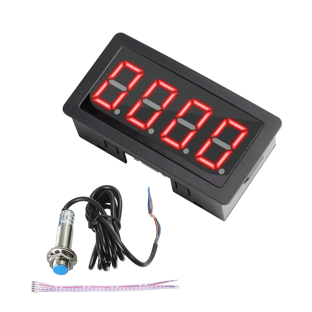 12V 0.56 inch 4 Digital LED Display Tachometer RPM Speed Meter High Precision Tachometer With Hall Proximity Switch Sensor NPN