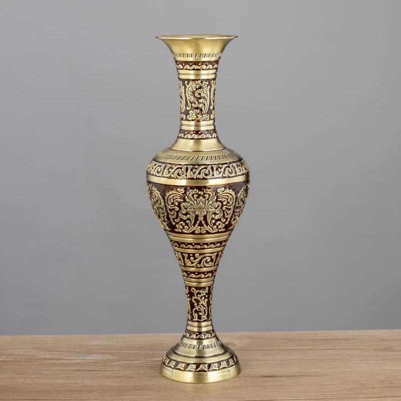 High-End Embossed Metal Artisan Vase High-Grade Creative Geometric Artistic Living Room Decoration Mild Luxury Retro Vase