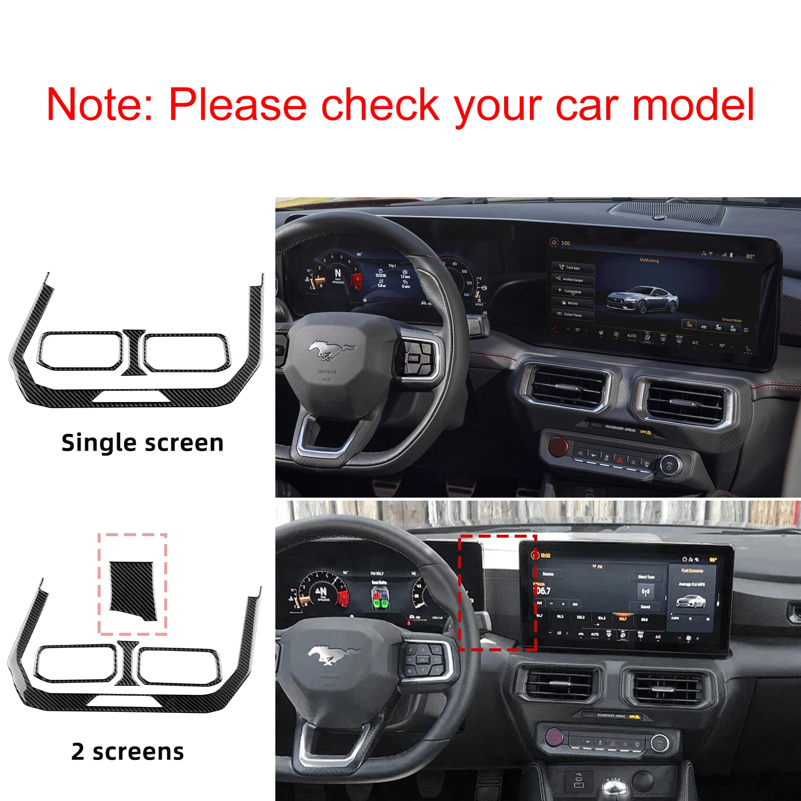 Real Soft Carbon Fiber Sticker For Ford Mustang GT Dark Horse EcoBoost 2024 2025 2026 LHD RHD Car Central Control AC Panel