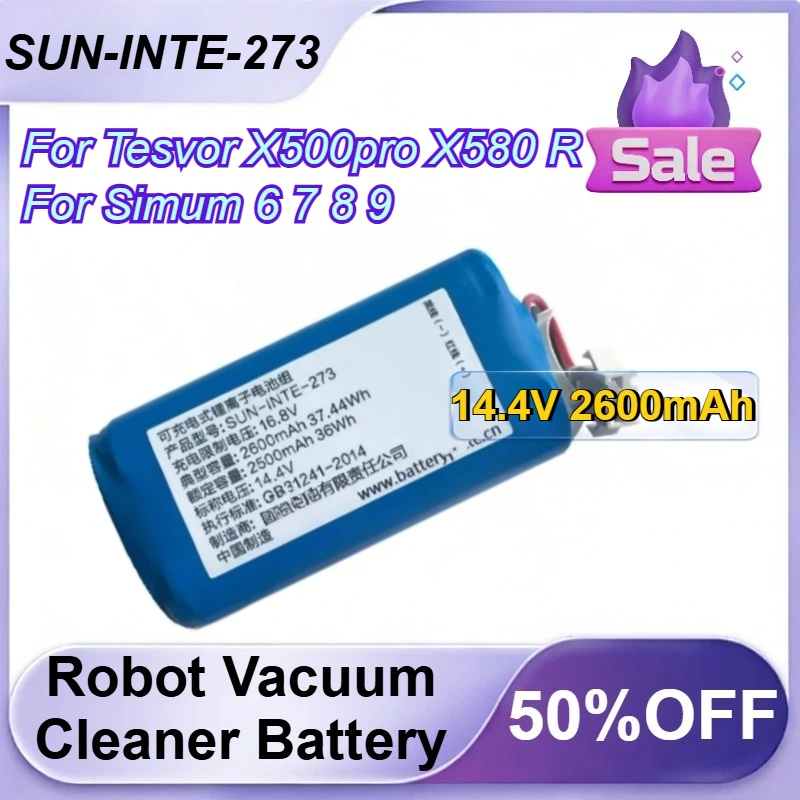 

SUN-INTE-273 14.4V 2600mAh Robot Vacuum Cleaner Battery for Tesvor X500pro X580 R for Simum 6 7 8 9 Rechargeable Battery