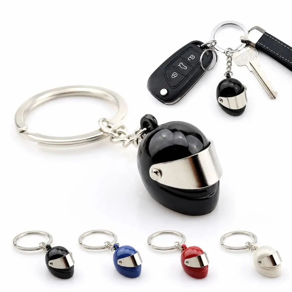 Zinc Alloy Motorcycle Helmet Keychain 3D Simulation Backpack Key Pendant Mini Solid Color Car Key Ring Men Ornament Gift