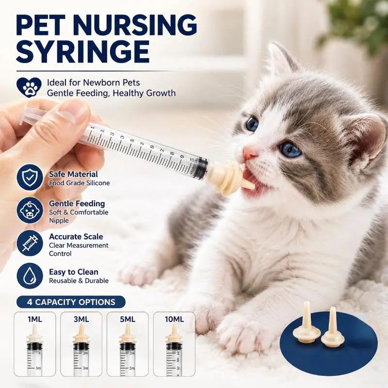 Food Grade Pet Feeding Bottle with Soft Pacifier Anti-Leak Feeder for Newborn Kitten Puppy Rabbit Hamster Home Use