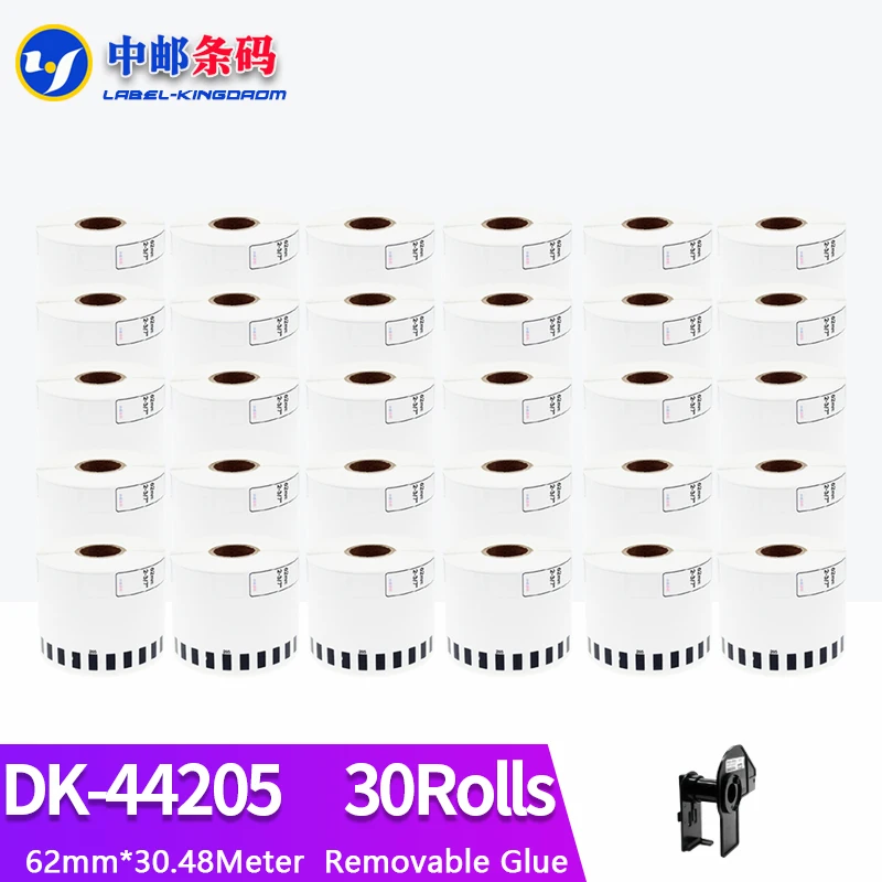 

30 Refills Roll Compatible DK-44205 Label Removable Glue 62mm*30.48M Continuous for Brother QL-700/800/1060/1100 Printer DK-4205