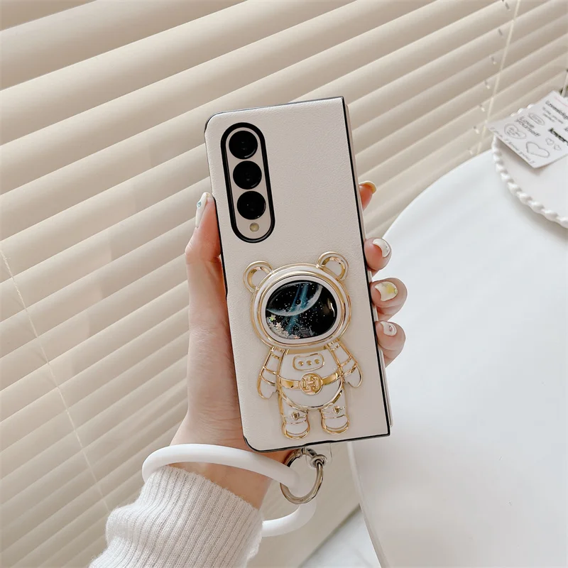 

Чехол для телефона Samsung Galaxy Z Fold 5 Z Fold 6, кожаный милый космический астронавт, кронштейн, подставка Z Fold 4 3 2, защитный чехол