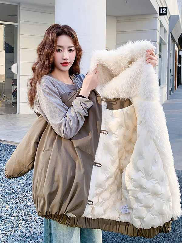 

Women's ort Puffer Jaet Quilted Plaid Cotton Warm Thi White Du down Coat Button up Casual Loose Fit Winter Outerwear
