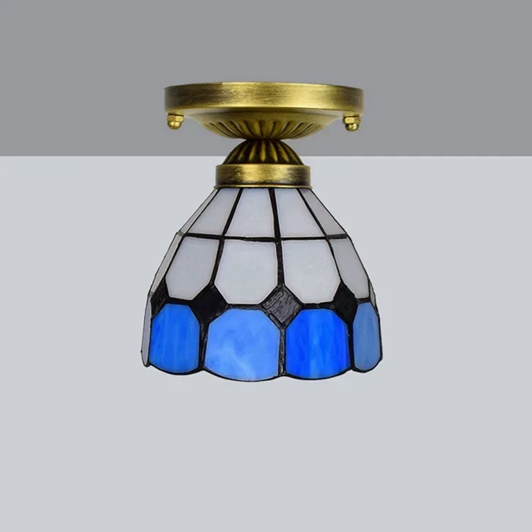 6 inch 15CM stained glass aisle corridor balcony small ceiling light Mediterranean blue and white light