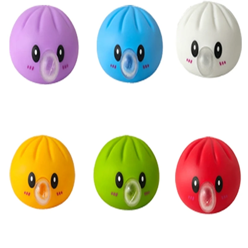 Cute BaoBun Dumpling Squeeze Toy with Steamer Box Stress Relief Squishy Toy with Bubble Blowing Feature Soft Sensory Fidget