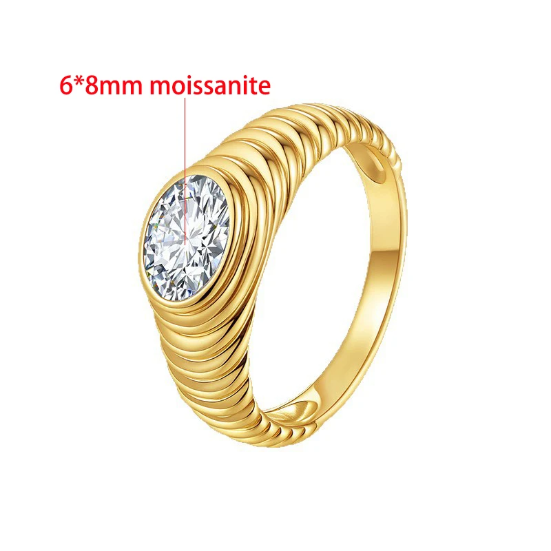 Smyoue D Color 6*8mm Oval Cut Moissanite Ring for Woman Irregular Thread Party Band S925 Sterling Silver 18k Plated Fine Jewelry