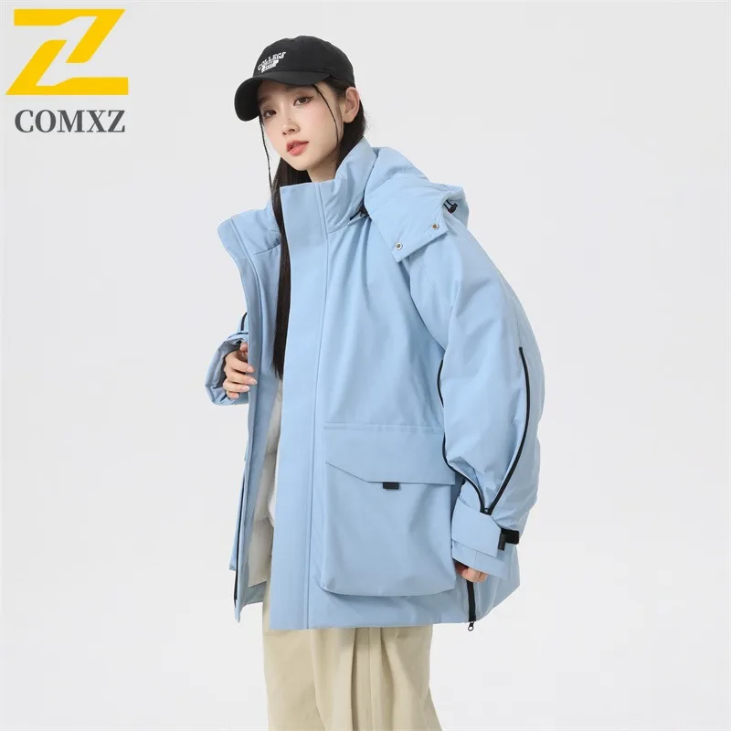 COMXZ Men Duck Down 3 in 1 Winter Jacket American Style Vintage Hooded Workwear Windproof Outdoor Sport Lightweight Coat
