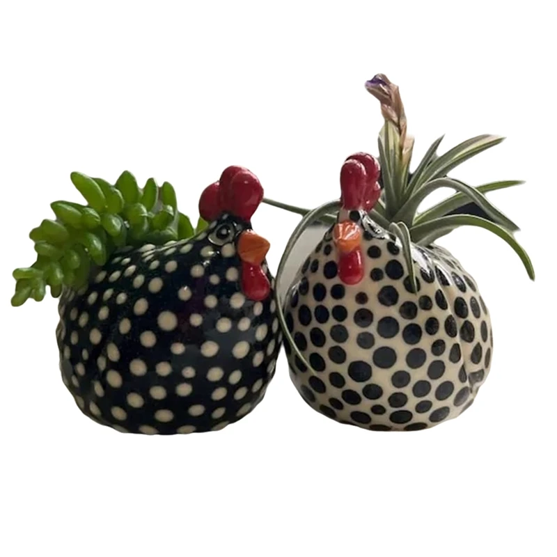 

Fun Flower Pot Decoration, Free Range Black And White Chickens, Artificial Indoor Outdoor Flower Pot Decoration