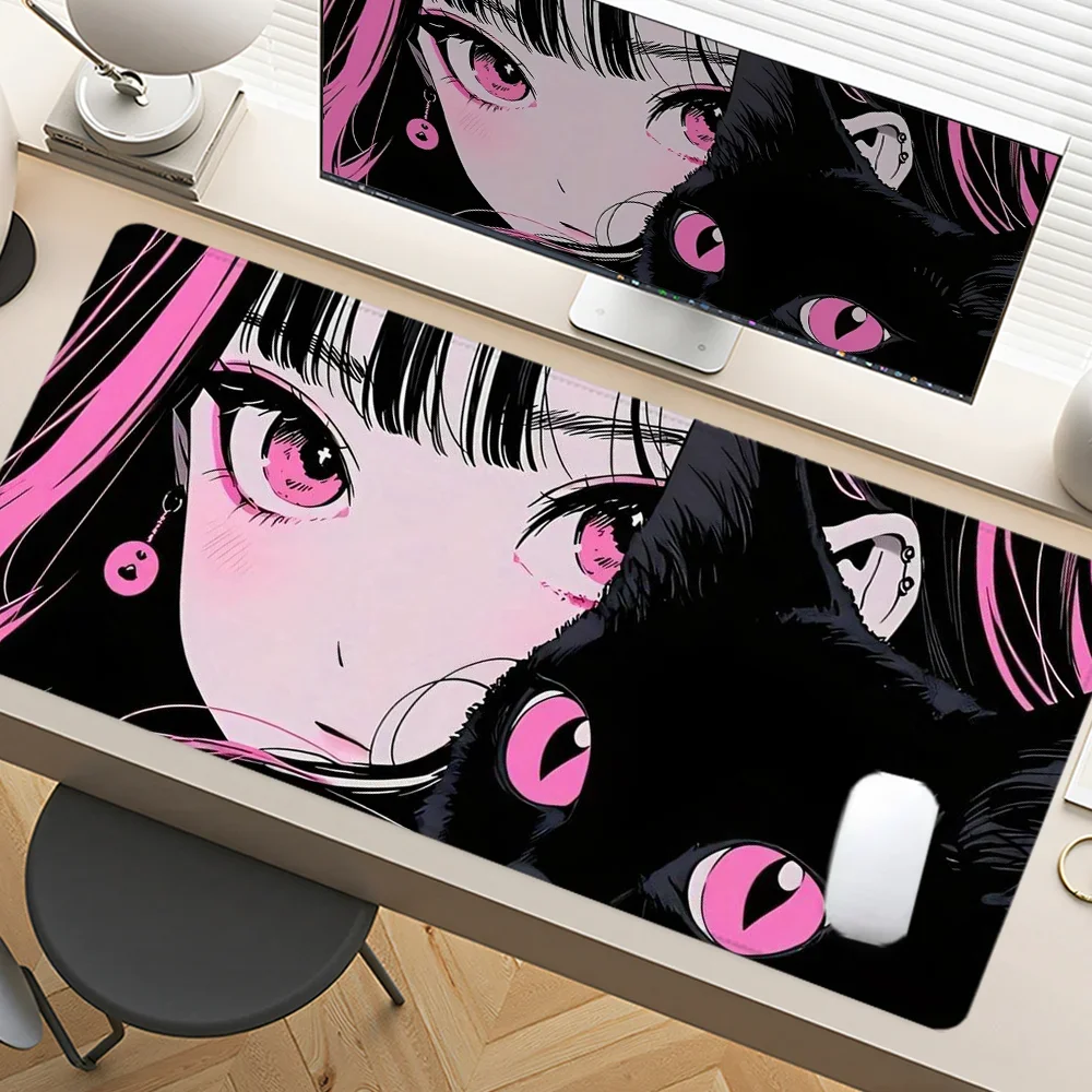 

Anime Girl Mouse Pad Large Desk Accessories Desk Pad Rubber Base with Stitched Edge Mousepad Non-Slip Mousepad for Office