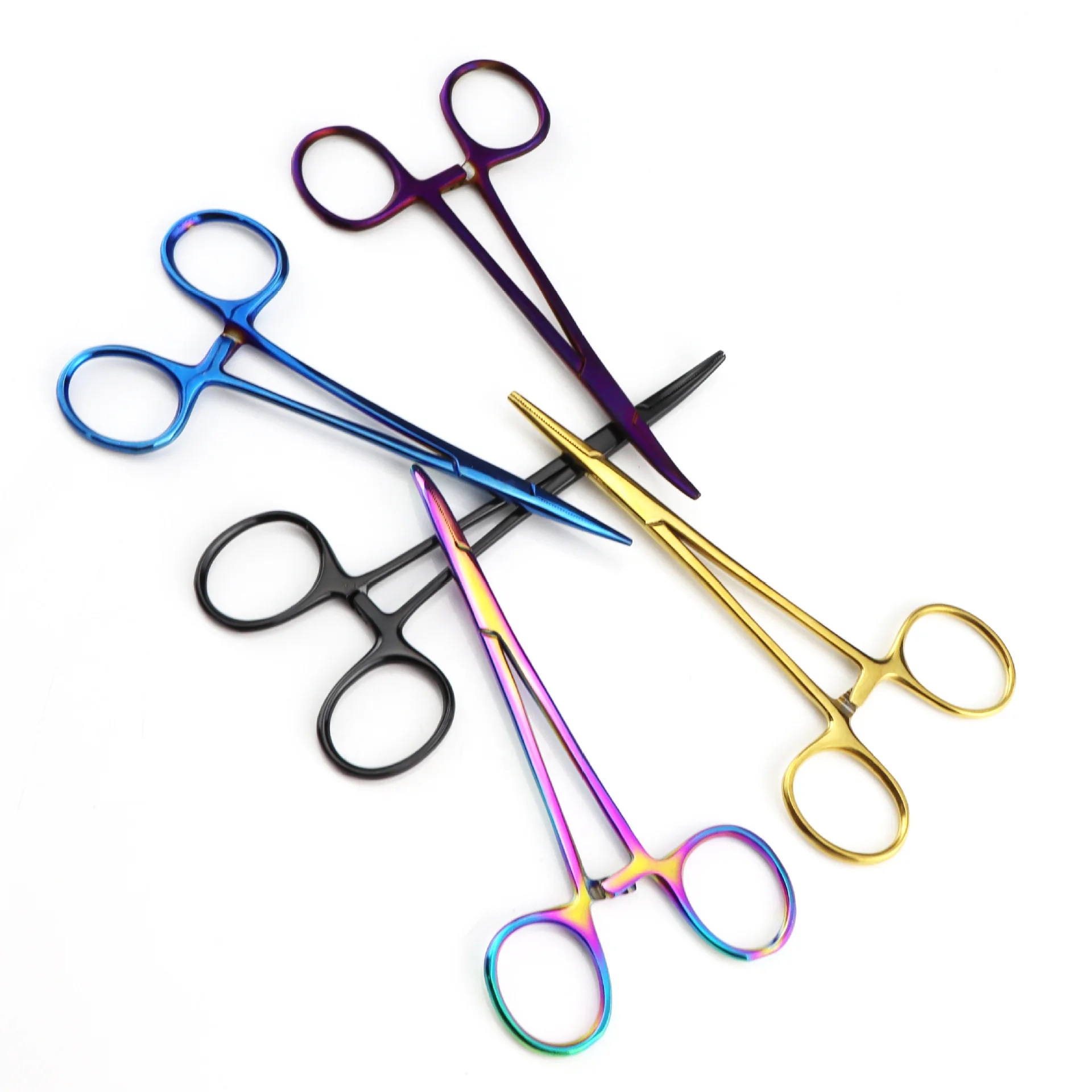 Animals Curved Trauma Hemostat  Stainless Multi Rainbow Color Grooming Veterinary Tools Suitable for Surgical Wound Cleaning