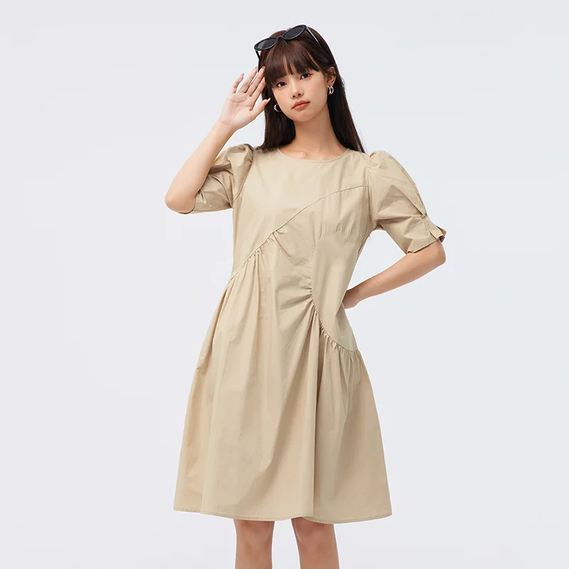 Semir Dress Women Design Sense Temperament Solid Summer Fashion Versatile Loose Cotton Midlength Dress