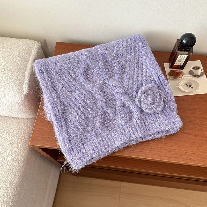 knitted rose scarf for women sweet gift solid color winter scarf