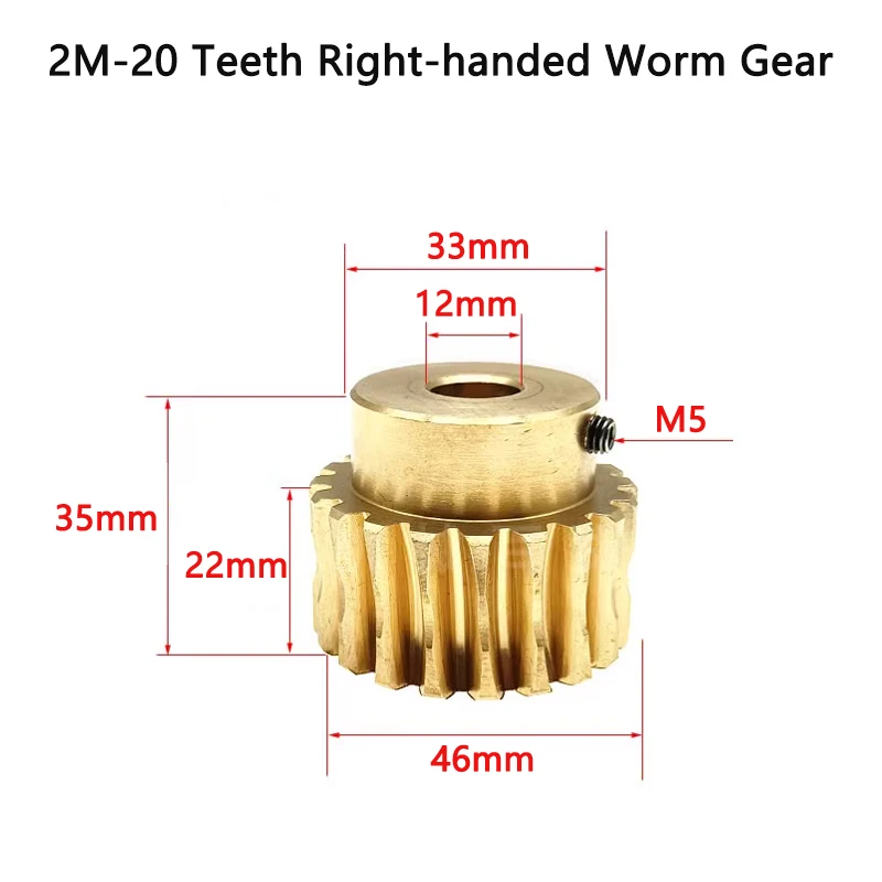 1pc Turbine Worm Gear 2M 20 Teeth Transmission Ratio 1:20 Brass Gear 2 Module 20T