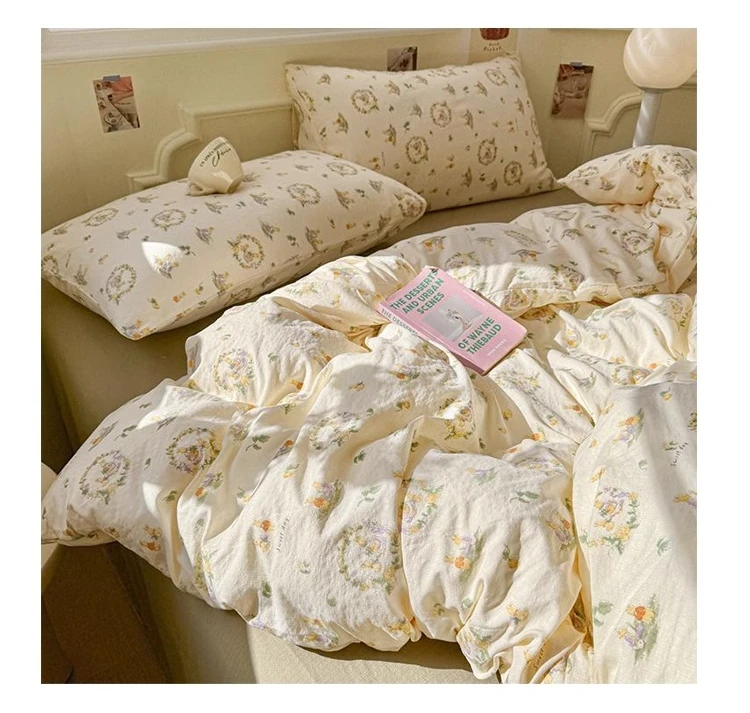 4Pcs Class A Double Yarn 100% Cotton New Pastoral Bedding Duvet Cover 150x200 180x220 200x230  For All Seasons