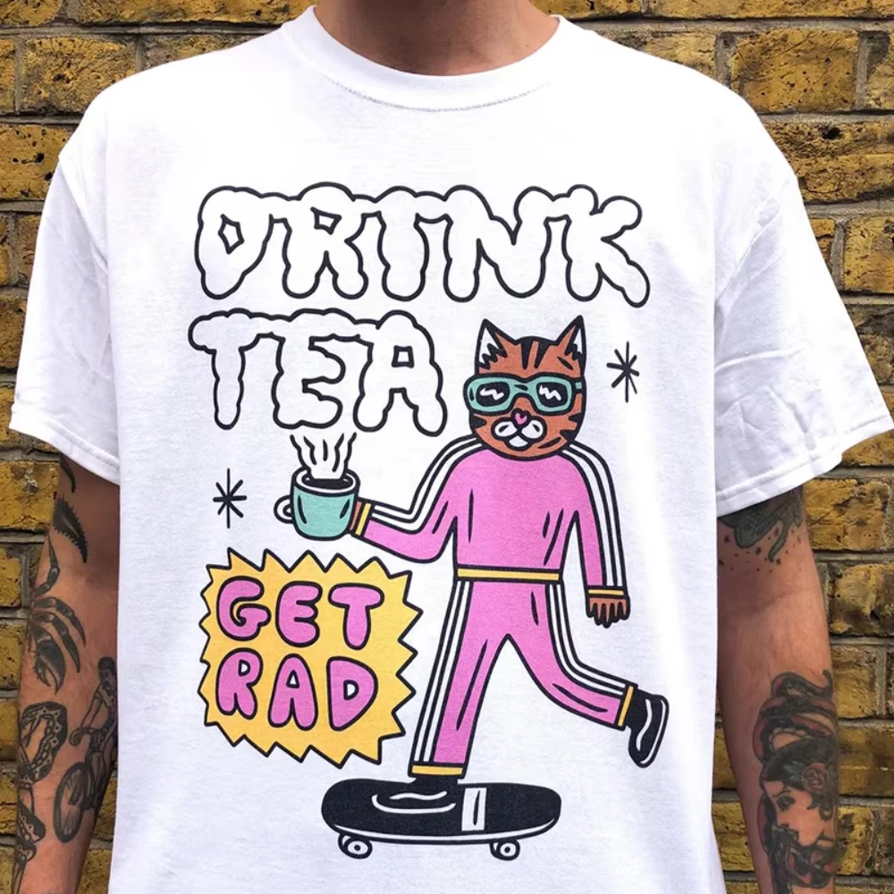 

Summer New Cartoon Print Unisex Japan Harajuku Graphic Tees White Short Sleeve Cotton Tops Plus Size Funny Hipster tshirts