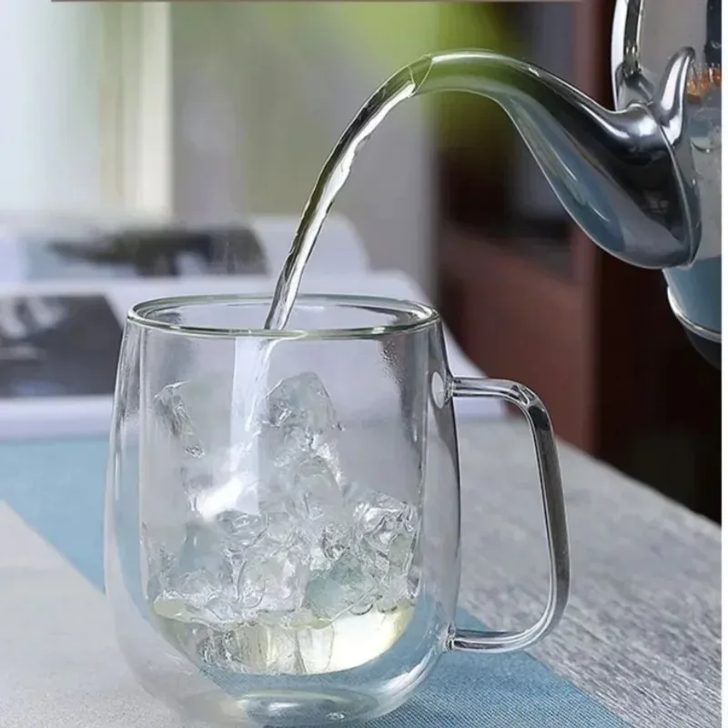 150/250/350ML Heat Resistant Double Wall Glass Coffee Cup with Handle Cappuccino Latte Breakfast Tea Milk Water Clear Cups Gift