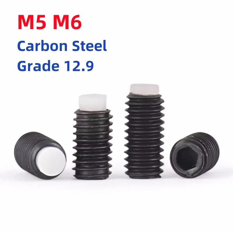 M5 M6 Grade 12.9 Black Carbon Steel Hex Socket Plastic Nylon Dog Convex Point Tip Grub Headless Bolt Set Screw