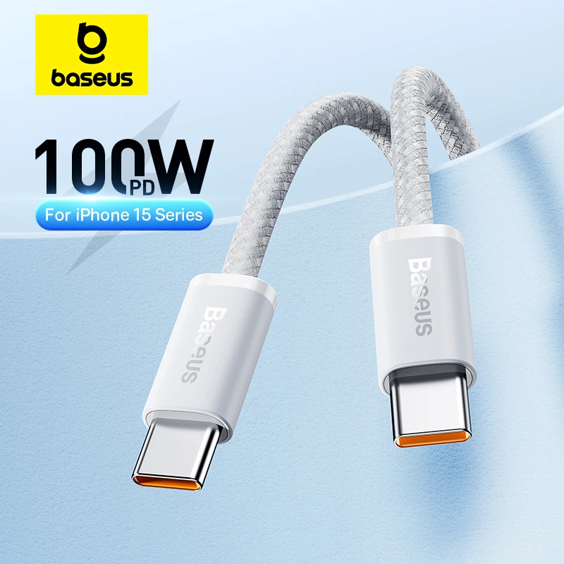 Baseus Cable de 100W tipo C a USB C para iPhone 16 15, carga rápida, para Macbook, iPad, Samsung, Xiaomi, cable USB C