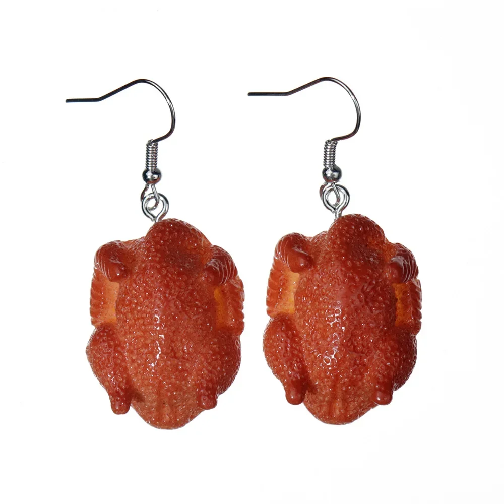 Simulation 3D Roasted Chicken Earrings Personality Miniature Food Pendant Earrings Funny Novelty Jewelry Thanksgiving Day Gifts