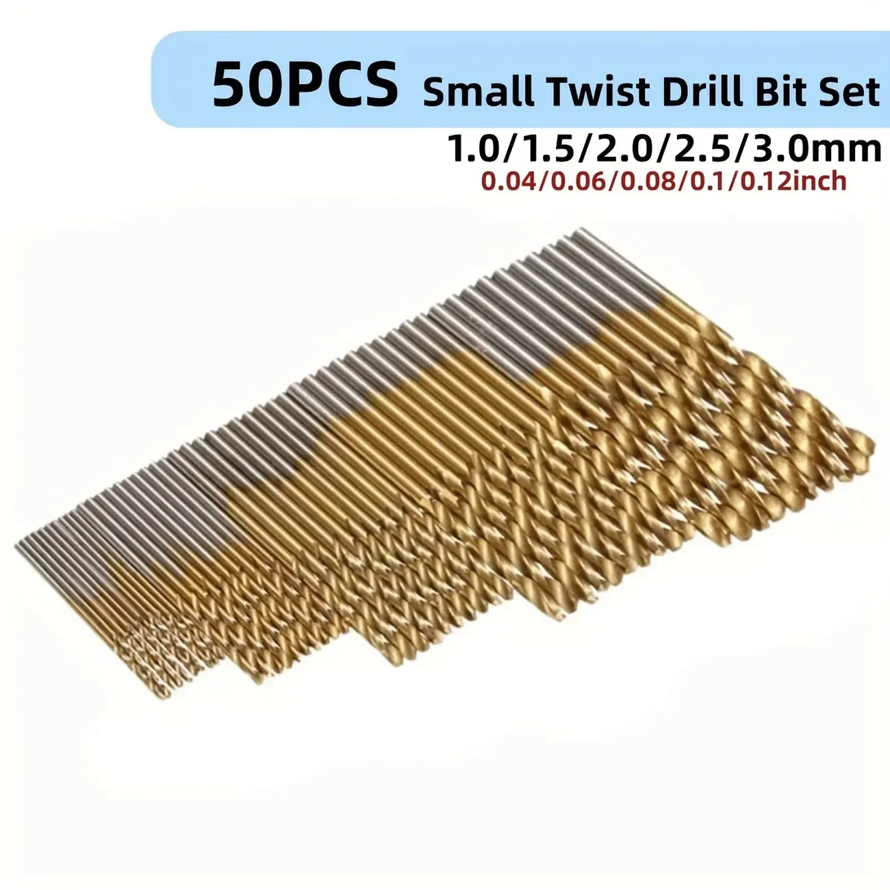 Juego de 50 Brocas Helicoidales Recubiertas de Titanio de 1-3 mm, Mini Brocas Pequeñas para Taladro Eléctrico, Herramientas de Corte para Trabajos en Madera