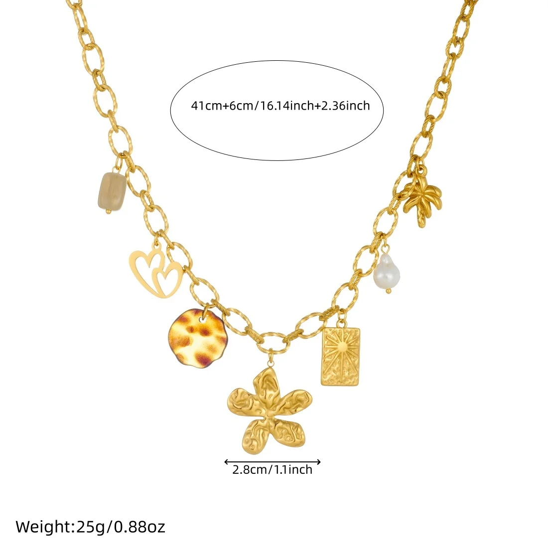 DIEYURO 316L Stainless Steel Golden Pattern Gorgeous Flower Heart Square Brand Sun Pendant Necklace Women New Classic Jewelry