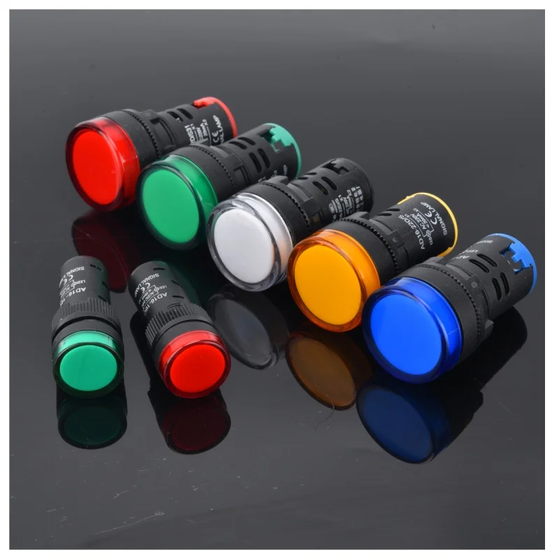 Plastic Power Signal Light AD16-22DS 22MM16MM Small Warning LED Indicator Bead 6V12V 24V 220V Red White Green Blue Yellow