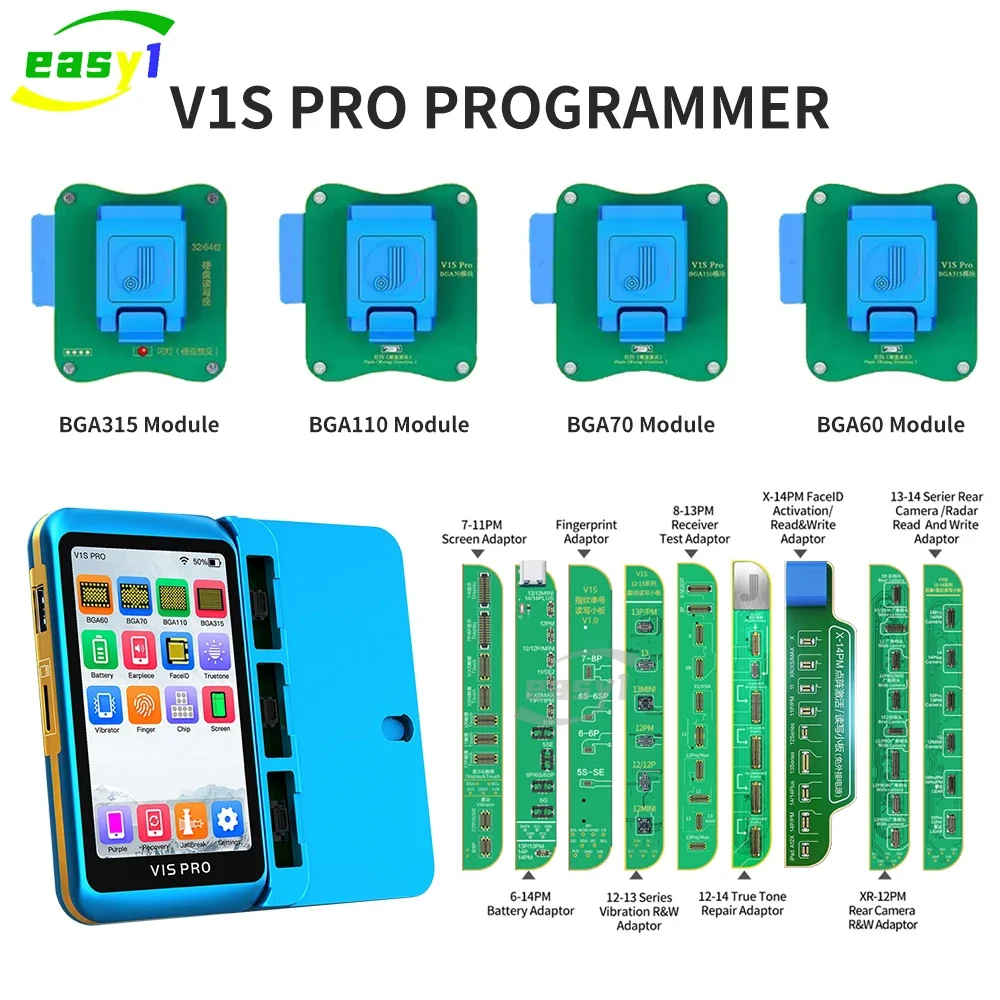 JC V1S PRO مبرمج BGA315/110/70 وحدة آيفون 6-14 بطارية نغمة حقيقية Nand فلاش قراءة وكتابة محول كشف JCID