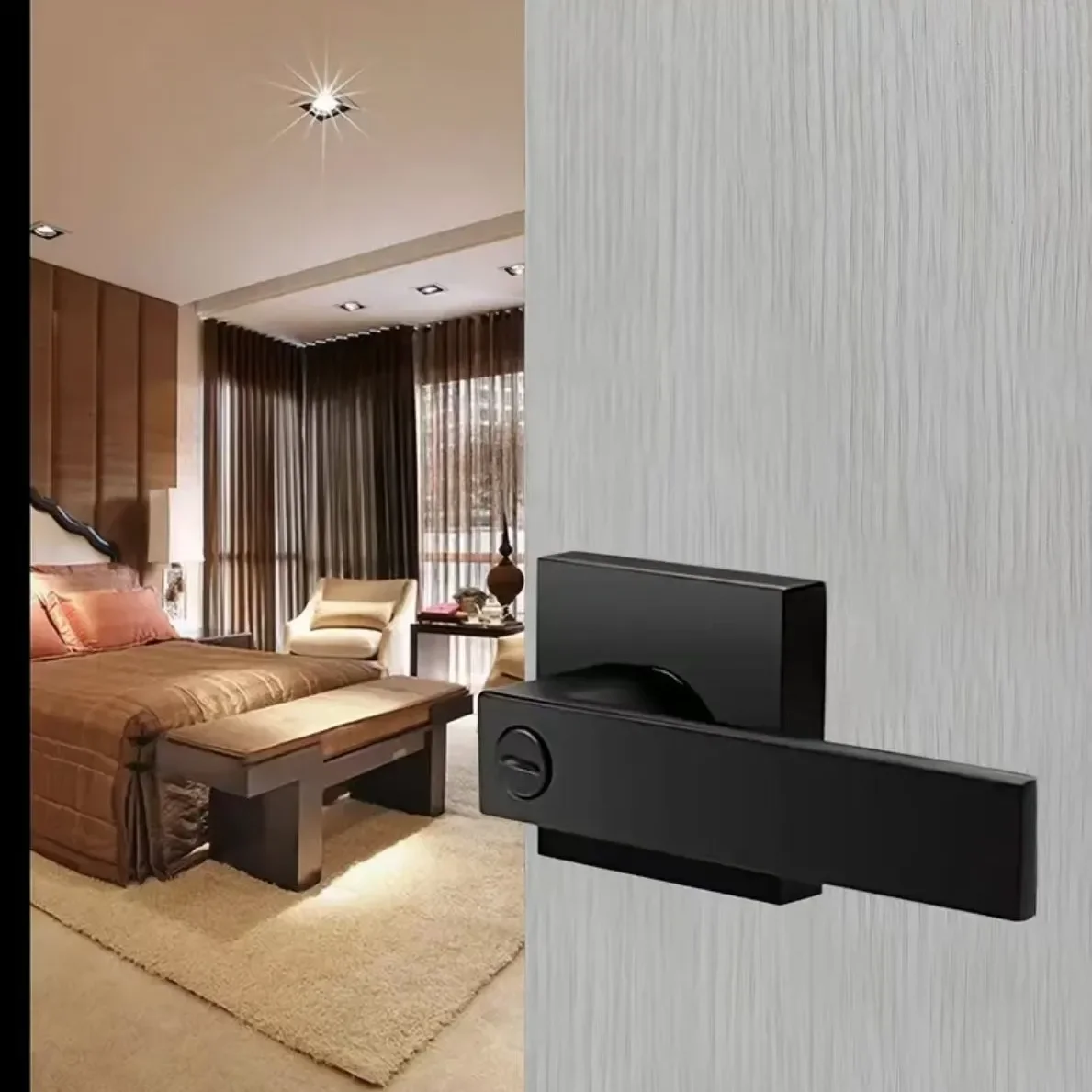 Матовые черные дверные ручки, внутренние дверные ручки без ключа, замки для дверных рычагов конфиденциальности для спальни, ванной комнаты