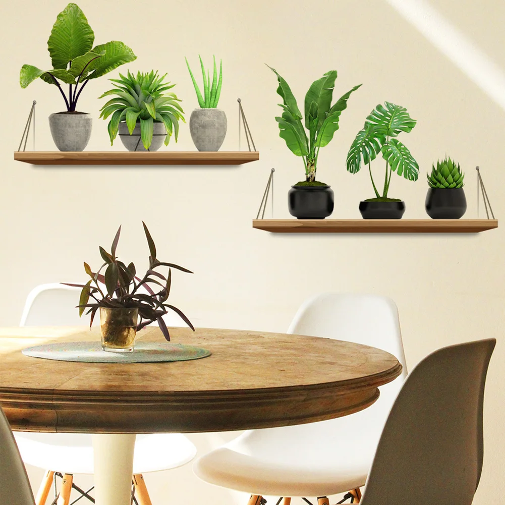 Green Plant Pot Rack Wall Stickers Living Dining Room Sofa Background Decoration Wallpaper Home Decor Mural Self Adhesive Decals