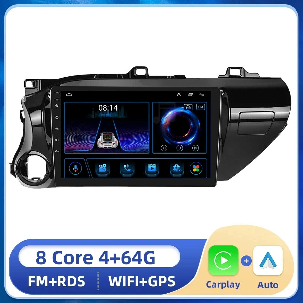 Android 14.0 Wireless Carplay For Toyota Hilux 2016 2017 2018 2019 2020 Car Radio Multimedia GPS navigation Player Stereo WIFI