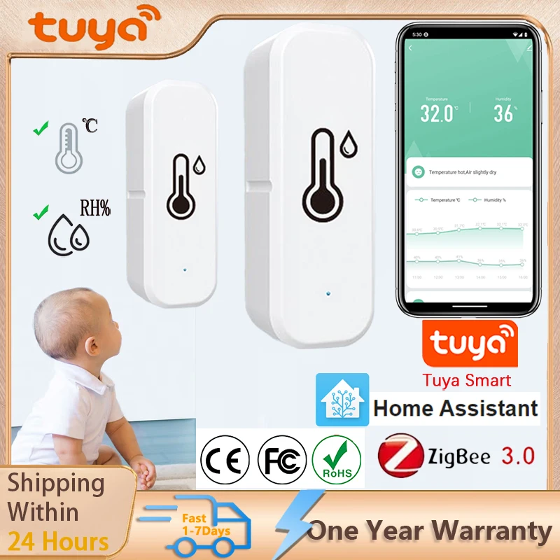

Tuya Zigbee 3,0 домашний гигрометр, датчик термометра для домашнего помощника, умный датчик температуры и влажности, удаленный монитор
