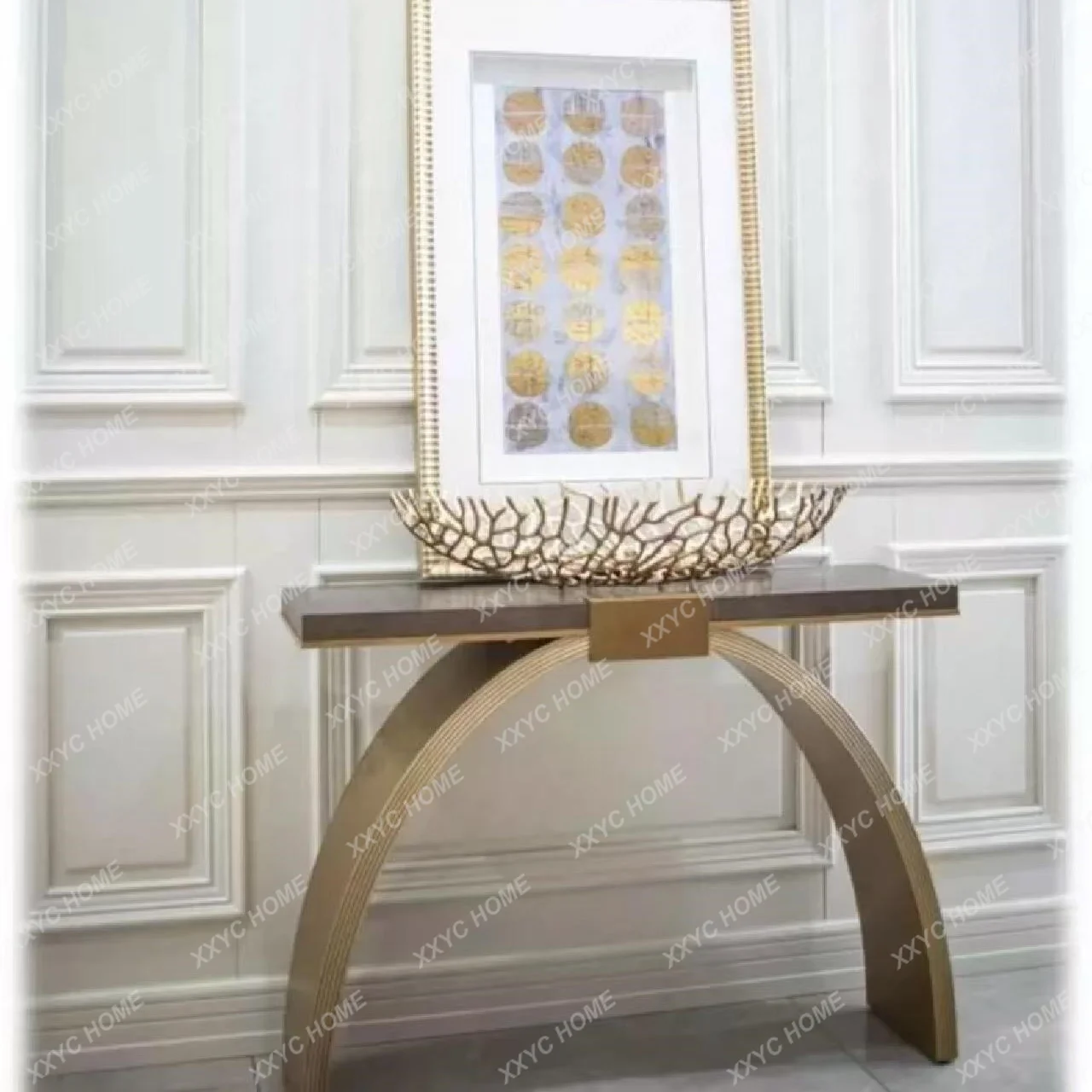 X-S Senna Light Entrance Platform Modern Light Luxury Solid Wood Carving Shelf HG