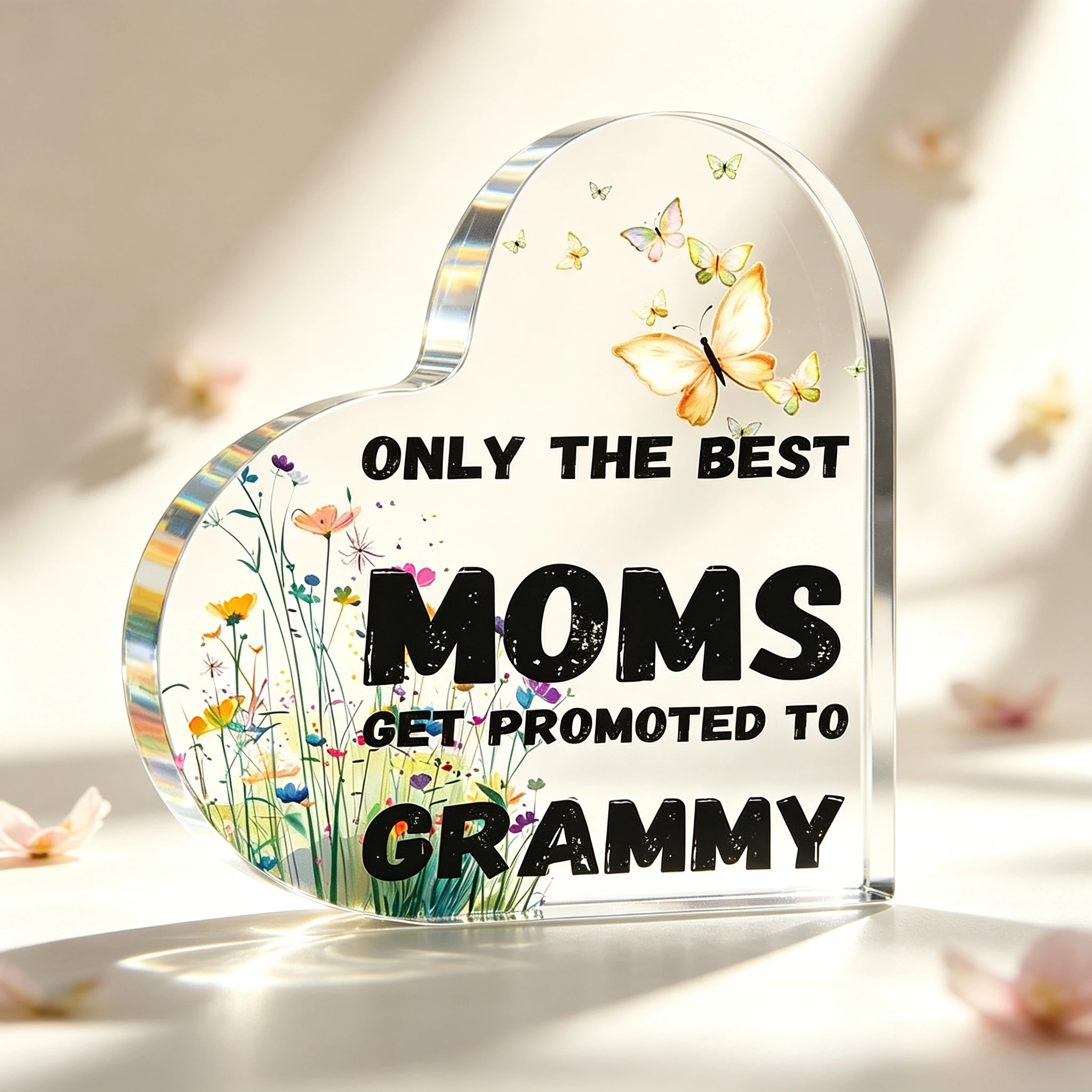 Only The Best Moms Get Promoted To Grammy Heart‑Shape Acrylic Keepsake Plaque Desktop Display New Grandma Celebration Gift