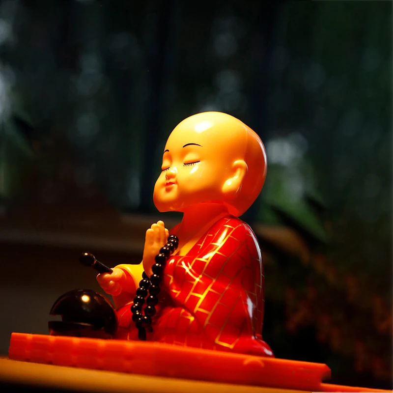 1Pcs Cute Car Ornament Solar Shake Head Little Monk Good Fortune Car Rearview Pendant