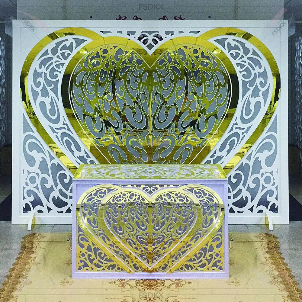 

Свадебные принадлежности, роскошный акриловый арочный фон в форме золотого сердца для украшения свадебной сцены