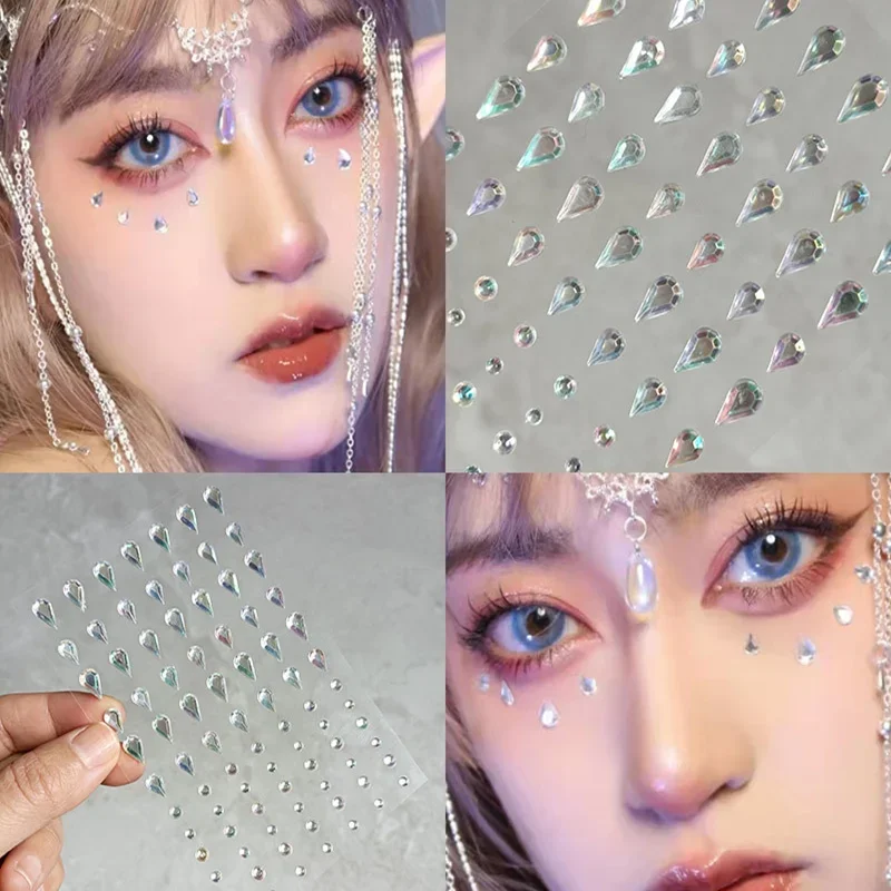 Autocollant auto-adhésif yeux larmes maquillage, brillant diamant perle biscuits, scène lumineux cristal fête, bricolage visage, 1 pièce