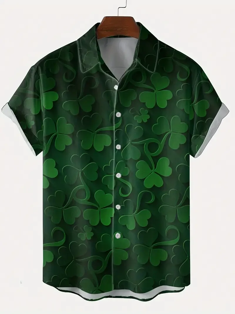 

Shamrock Element St.Patrick’S Day Pattern Men's Shirts Casual Oversized Short Sleeve Fashion Single-Breasted Trend Men Clothing