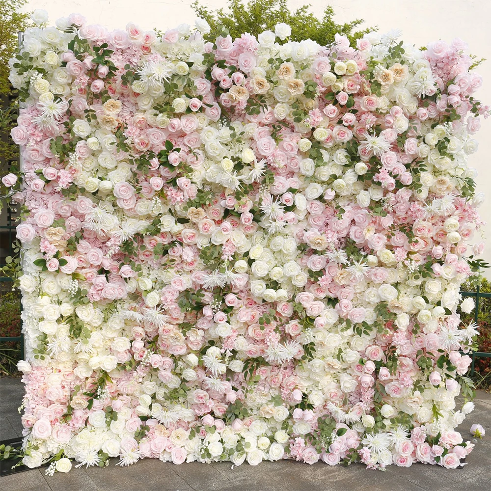 

2m/2.4m 5D Luxury White Rose Hydrangea Flower Wall Artificial Wedding Backdrop Floral Panel Party Hotel Shop Decor