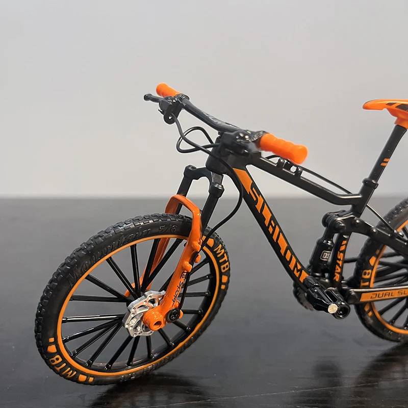 1:10 Mini Model Alloy Biycle Diecast Mountain Finger Racing Orange Bike Shock-absorbing Adult Simulation Collection Toys Boys