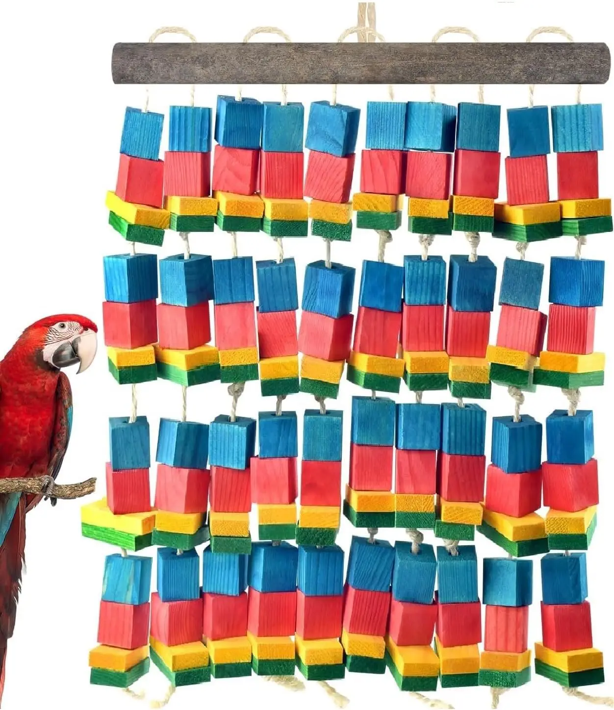 

Extra Large Bird Toys, 21.6inch XL Macaw African Grey Parrot Chewing Toys, Natural Wooden Block Knots Tearing Toy Parrot Cage Ac