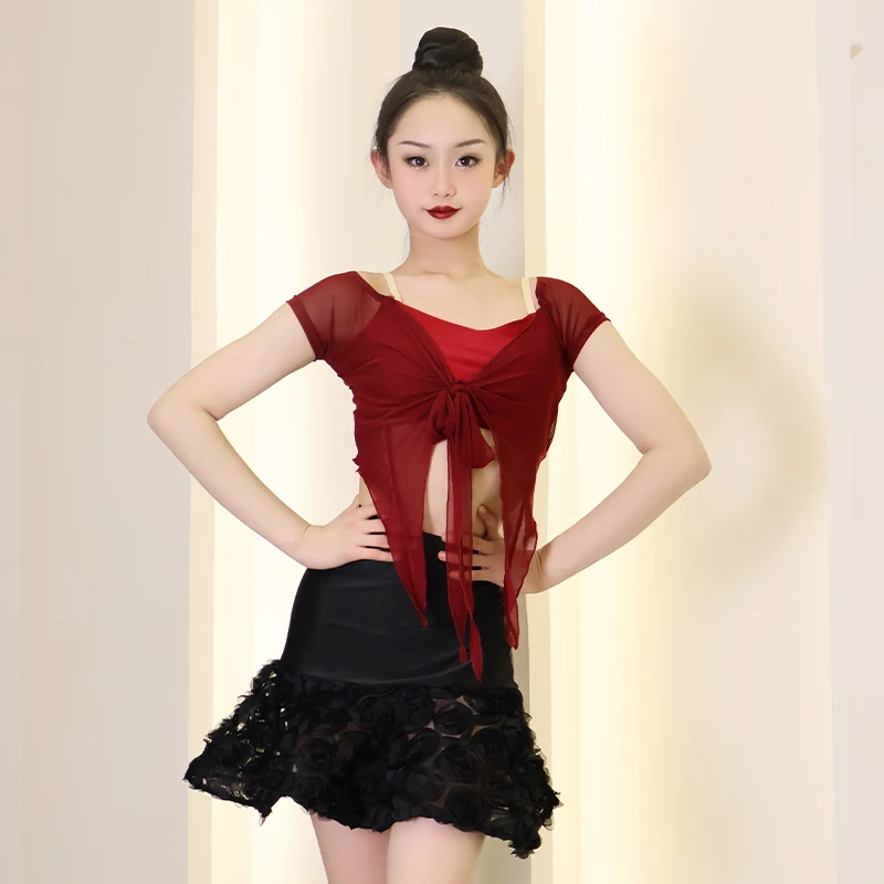 

Юбка для латинских танцев по индивидуальному заказу, тренировочный наряд для девочек, костюмы для выступлений, комплект костюмов, платья для соревнований по бальным танцам для женщин