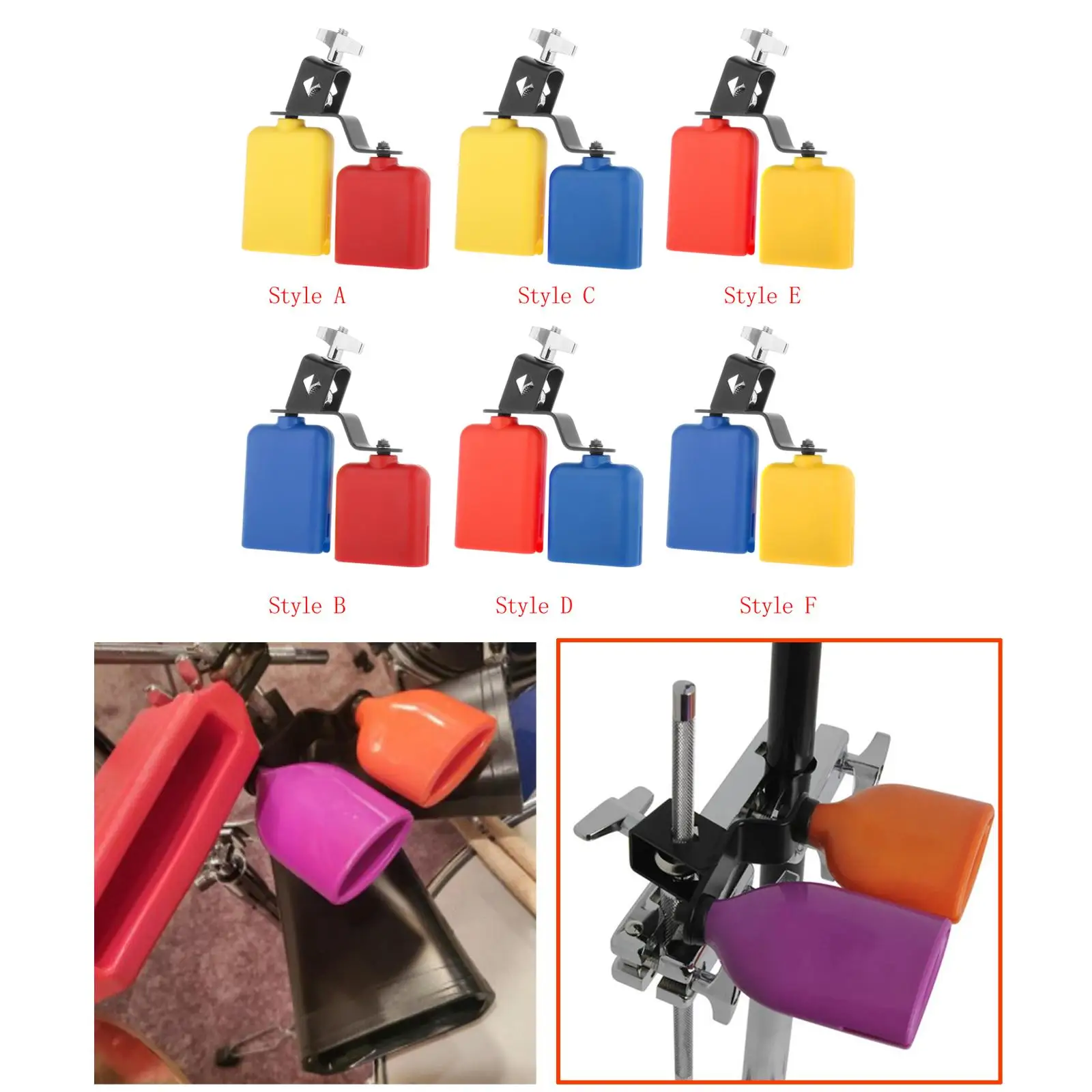 High and Low Tone Mounted Cowbell Percussion Bell Block Kit ABS Material for Drum Set Home Training